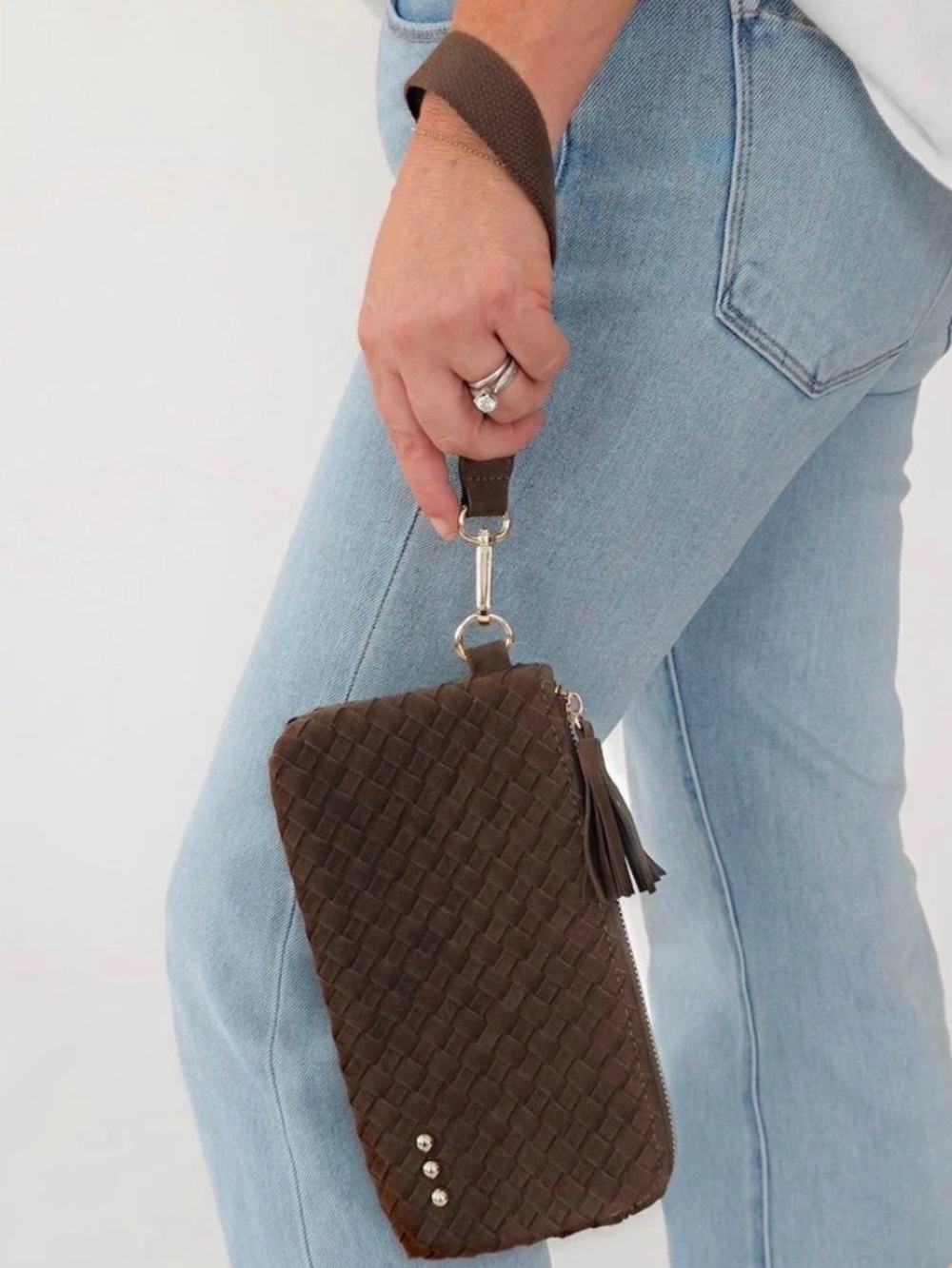 PRETTY SIMPLE
SUEDE EMMA WOVEN CLUTCH WRISTLET
NWT